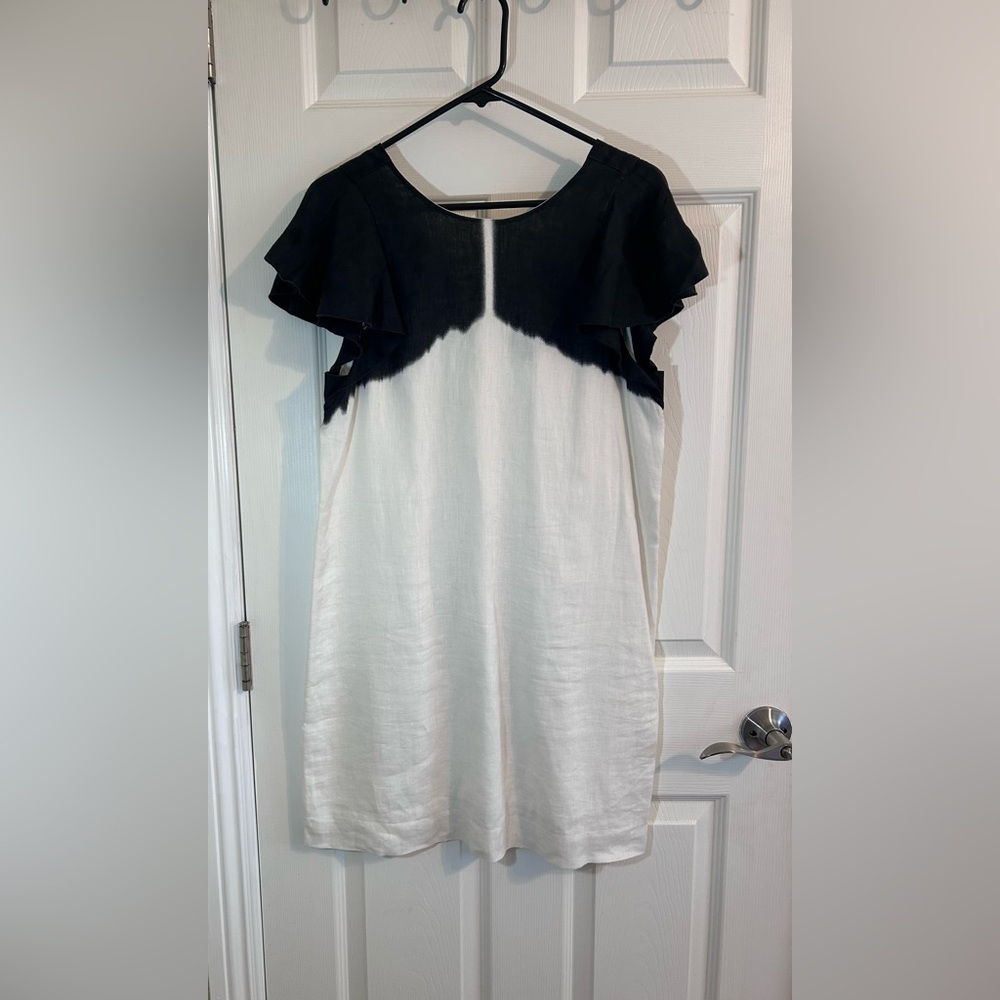 J. Crew 100% Linen Dip Dye Dress w/ Flutter Sleeves Sz M